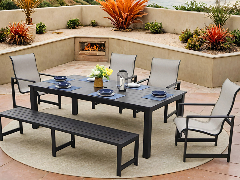 Bộ bàn ăn 6 món hiên nhôm AOBAM (Bàn ăn 86X44 inch)